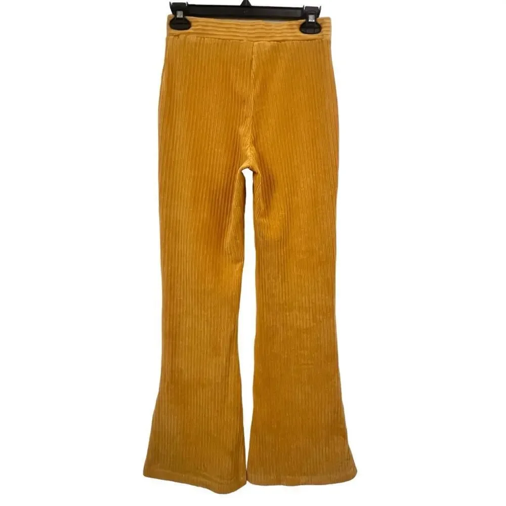 Double Zero High Rise Flare pants Women’s Sz S Mustard Yellow Ribbed Knit Autumn - Picture 2 of 11